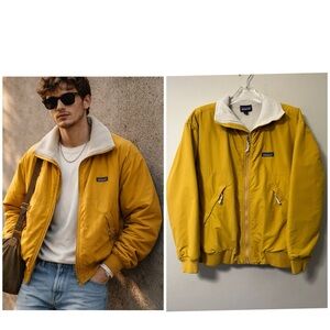 Patagonia Yellow Nylon Shelled Synchilla Bomber Jacket Size Large